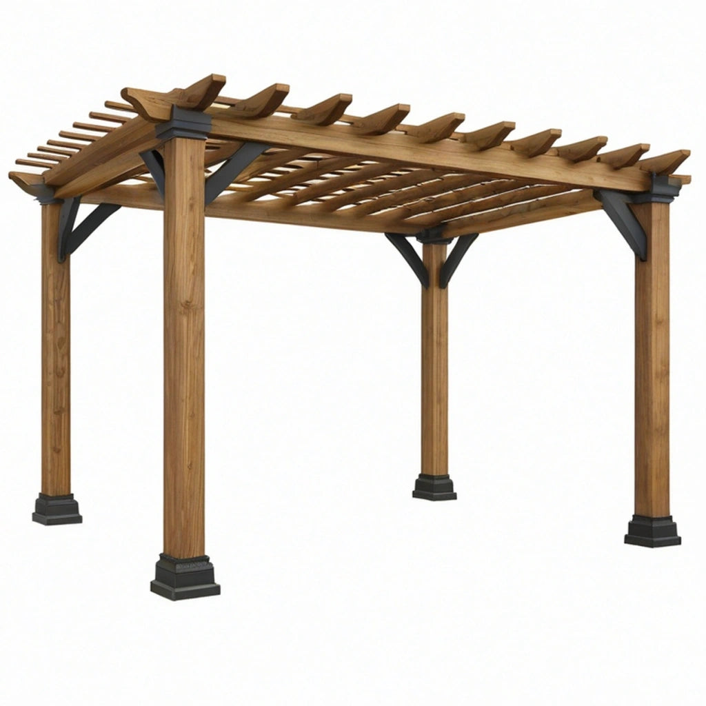 Pergola da giardino 300x300x240 cm in legno marrone con staffe nere - struttura a listelli per esterno