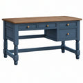 Scrivania 140 x 70 x 76 cm in legno blu e marrone con 4 cassetti stile classico