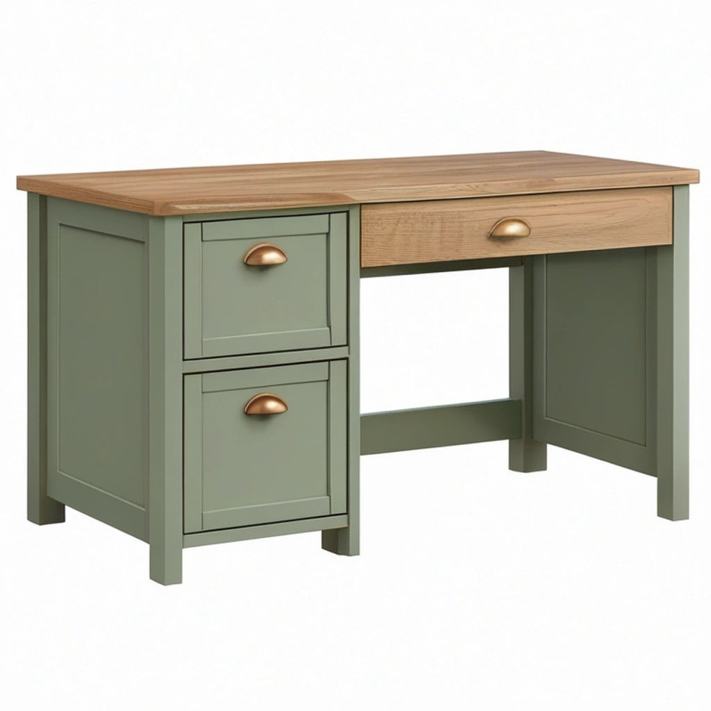 Scrivania 120 x 60 x 75 cm in legno verde e naturale con 3 cassetti stile classico