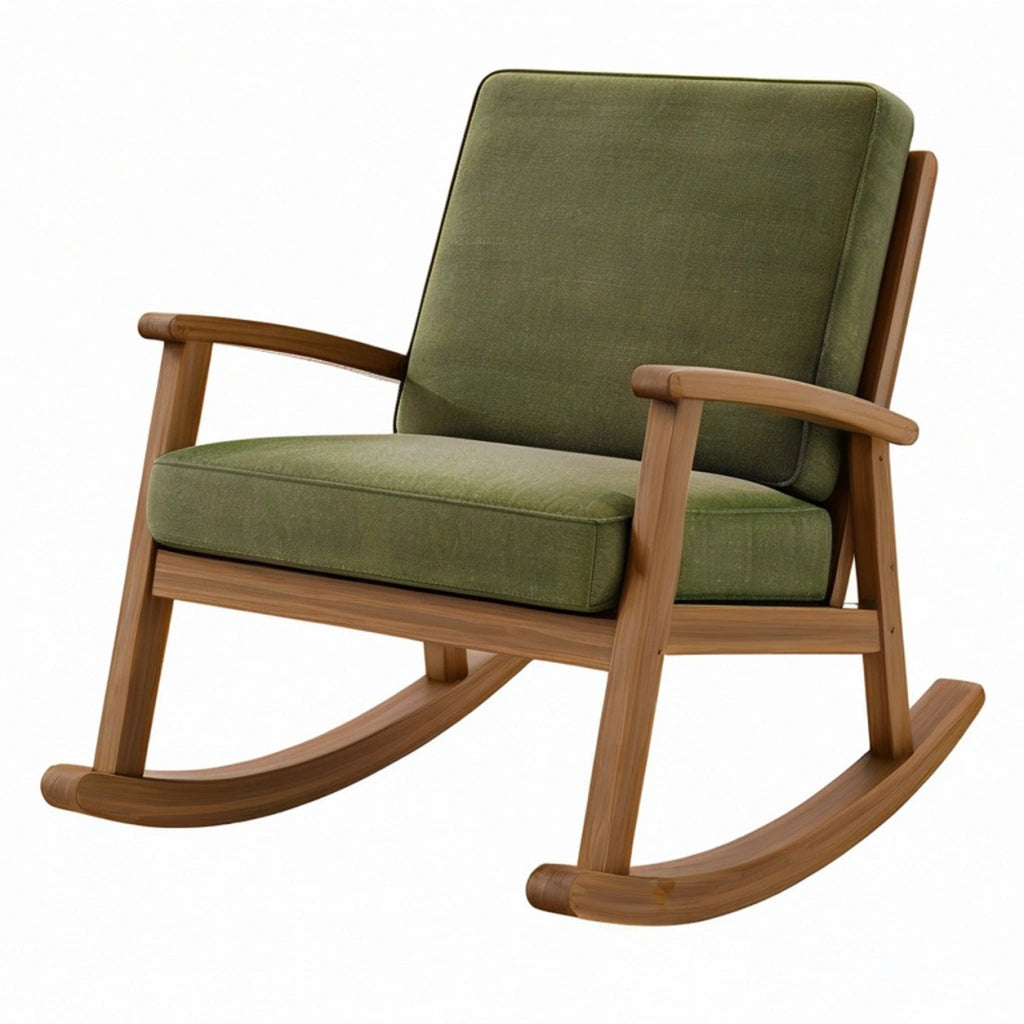 Sedia a dondolo 70 x 90 x 95 cm in legno e tessuto verde stile moderno