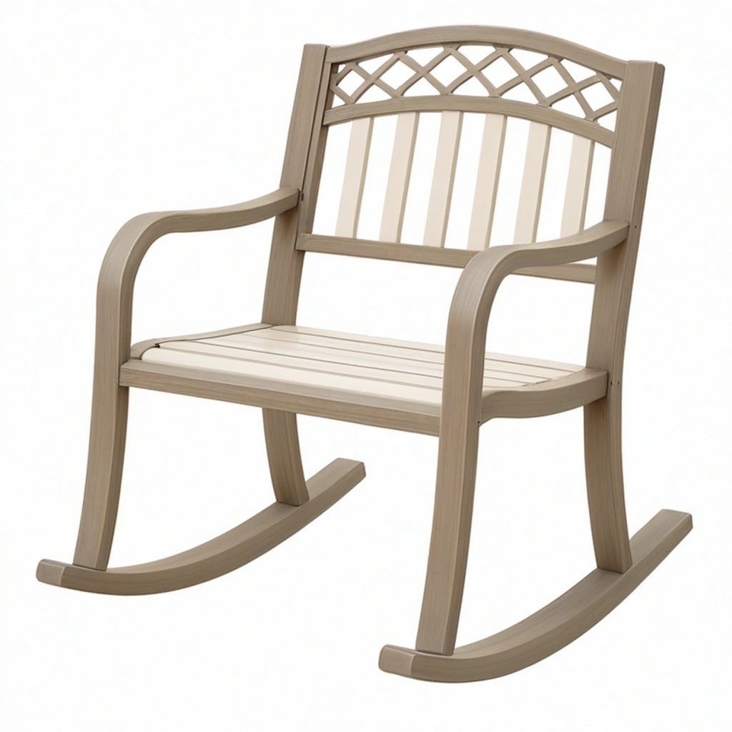 Sedia a dondolo 64 x 91 x 105 cm in plastica beige effetto legno per giardino