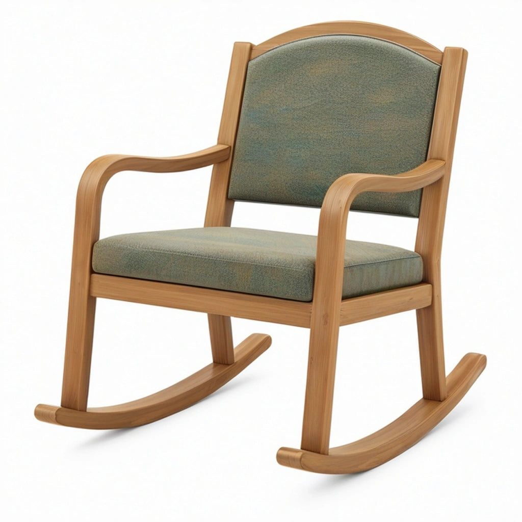 Sedia a dondolo 65 x 90 x 105 cm in legno naturale e tessuto verde per soggiorno classica