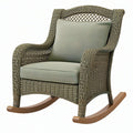 Poltrona a dondolo 90 x 75 x 110 cm in fibra intrecciata grigio tortora con seduta imbottita verde salvia