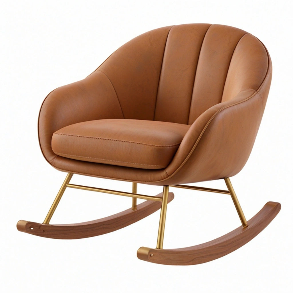 Sedia a dondolo 82 x 90 x 92 cm in similpelle marrone con base in legno stile moderno