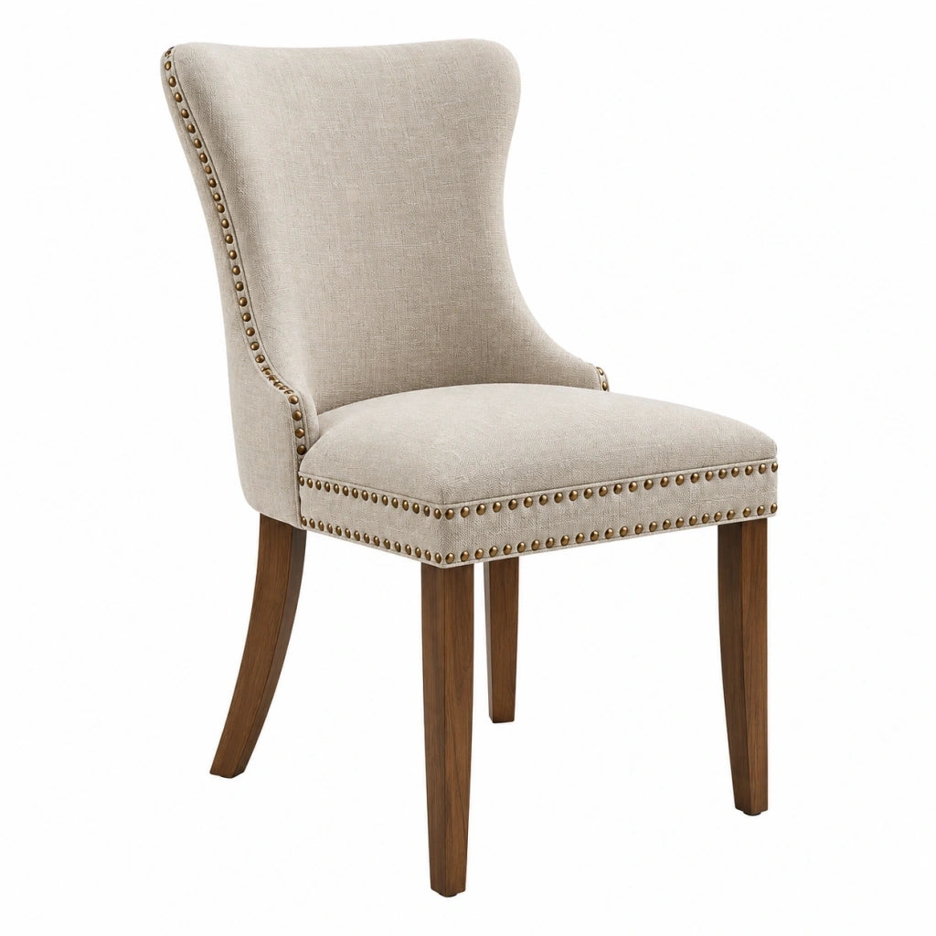 Sedia da pranzo 52 x 65 x 100 cm in tessuto beige con gambe in legno stile classico