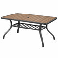 Tavolo da giardino 150 x 90 x 73 cm in metallo marrone effetto legno con ripiano inferiore