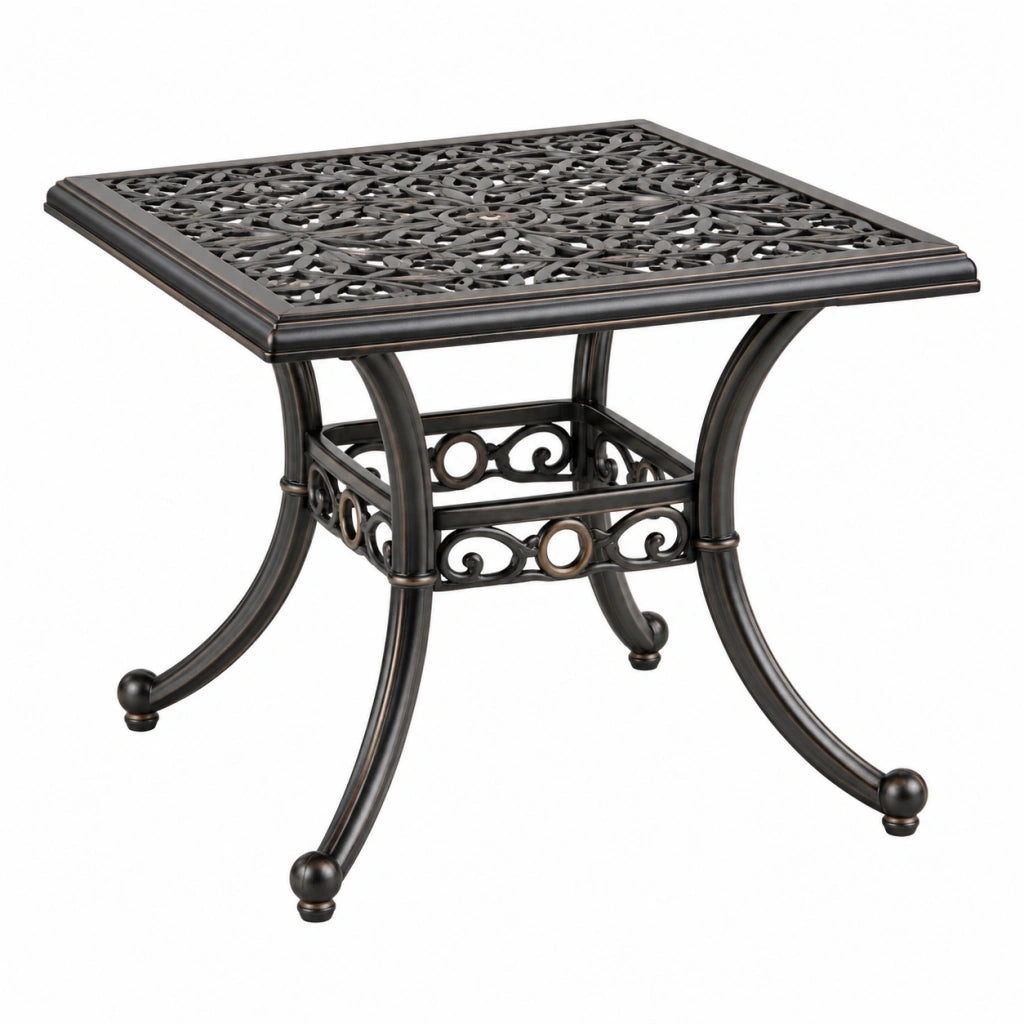 Tavolino da esterno 56 x 56 x 56 cm in metallo nero con piano traforato classico