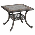 Tavolino da esterno 56 x 56 x 56 cm in metallo e piastrelle grigio bronzo - stile classico con ripiano inferiore