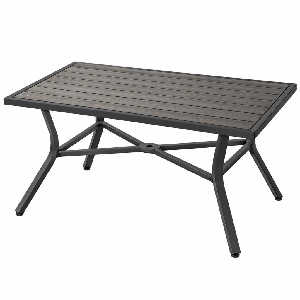 Tavolo da giardino 150 x 90 cm grigio in metallo e plastica effetto legno