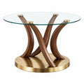 Tavolo da pranzo rotondo diametro 100 cm altezza 75 cm in vetro trasparente legno noce e metallo dorato moderno