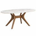 Tavolo da pranzo ovale 180 x 100 cm in ceramica effetto marmo bianco con gambe in legno stile moderno