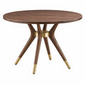 Tavolo da pranzo rotondo diametro 120 cm in legno marrone con dettagli dorati - stile moderno