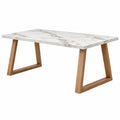 Tavolo da pranzo 180 x 90 x 75 cm effetto marmo bianco con gambe in legno stile moderno